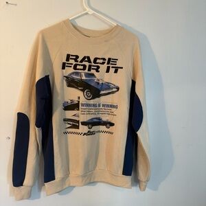 Fast Furious Men's Cream and Blue Graphic Sweater